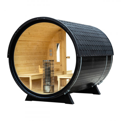 Saună butoi negru LIGNOR PANORAMA
